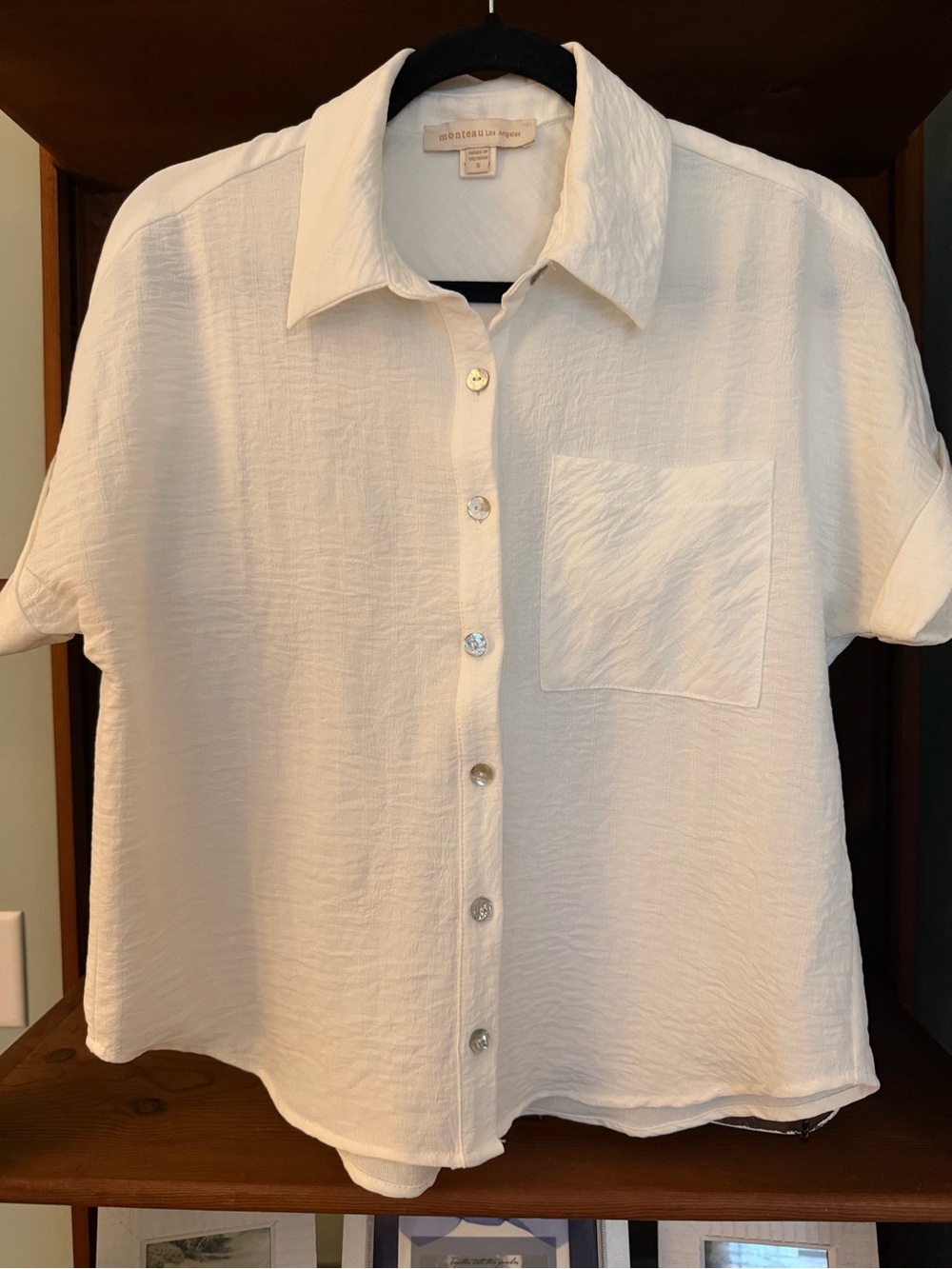 Monteau White Short Sleeve Button-Up Shirt